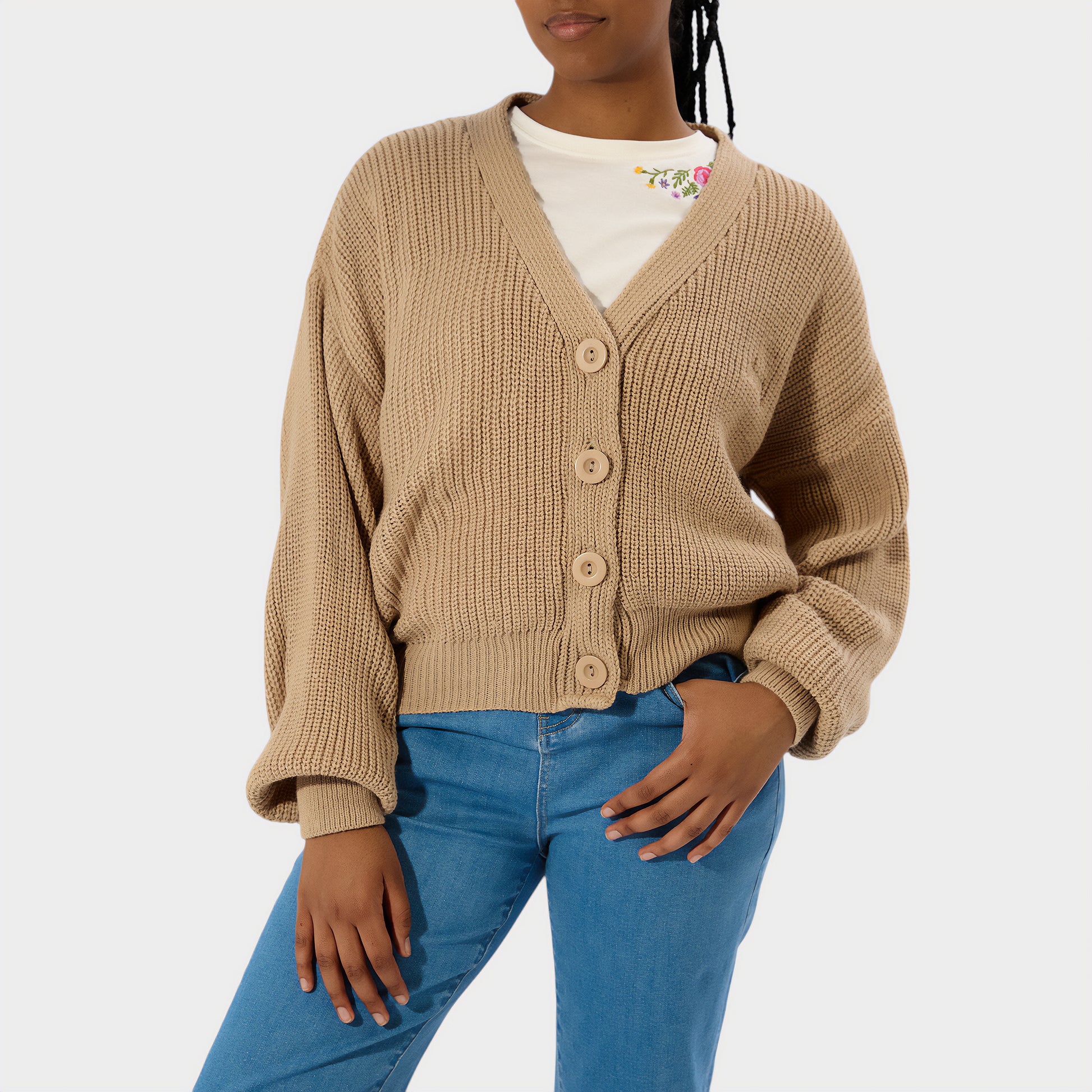 Cropped Button Through Cardigan