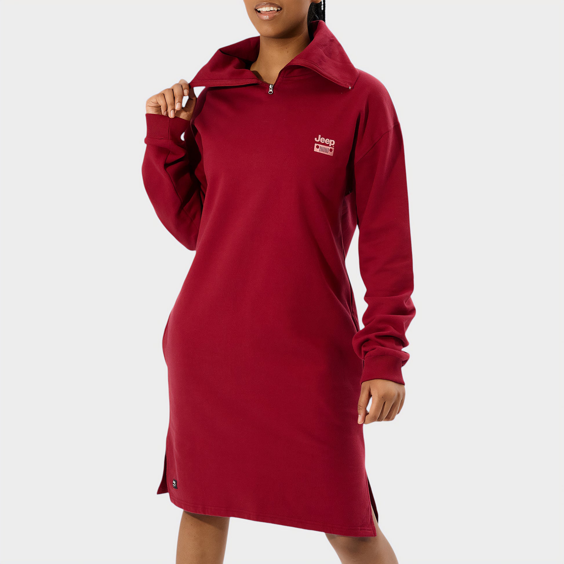 Zip Through Cowl Neck Dress