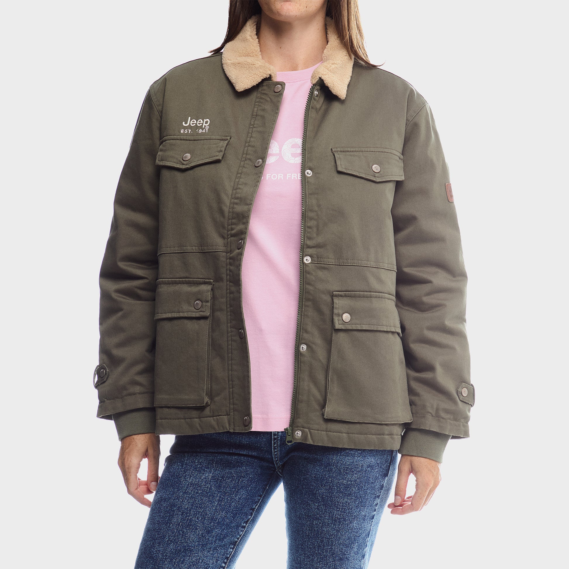 Cotton Twill With Sherpa Collar Jacket